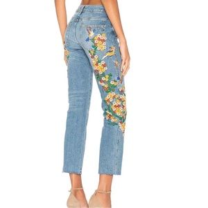 Free People Embroidered Floral Girlfriend Jeans